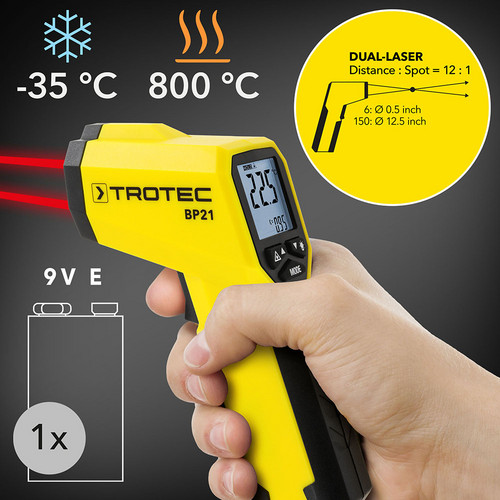 Μέτρηση επιφανειακής θερμοκρασίας χωρίς επαφή από -35°C έως +800°C.